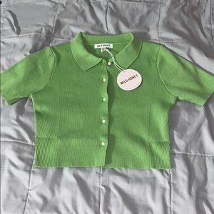 COPY - Green button up sweater crop top